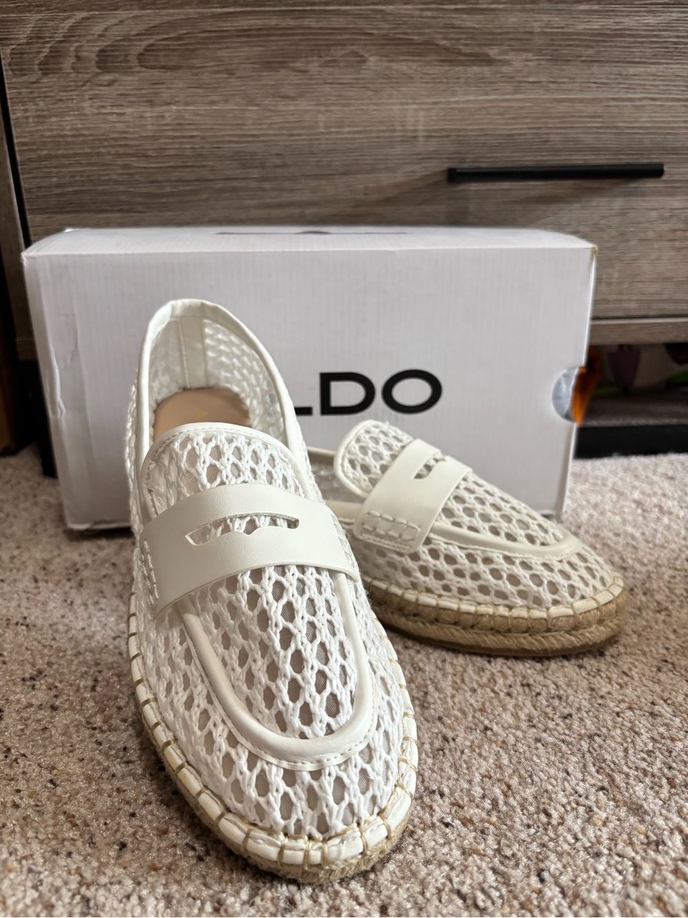 Aldo White Mesh Espadrille Loafers with Jute Sole